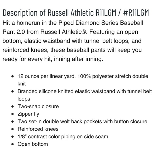 NWT RUSSELL ATHLETIC White Baseball Pants Blue Piped Diamond Series 2.0 Sz Small - Picture 11 of 16